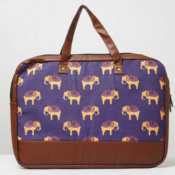 Elephants Printed Canvas & PU Laptop Bag Fit 15.6 Inch Laptop